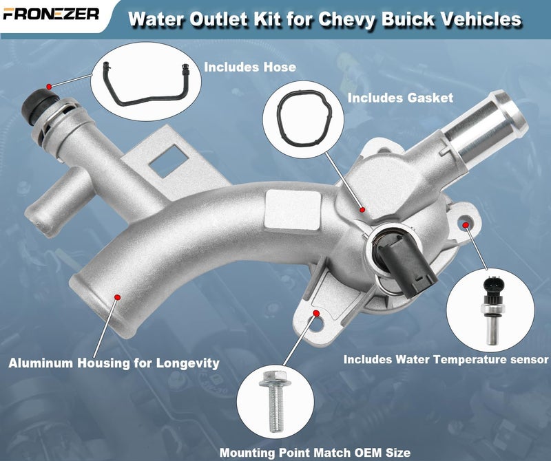 FRONEZER Aluminum Engine Coolant Housing Water Outlet Kit with Inlet Hose and Oil Cooler Hose Compatible with 2011-2021 Chevy Cruze Sonic Trax, Buick Encore 1.4L Replaces 25193922, 902-846, 13251447, 55596898 - Image 5